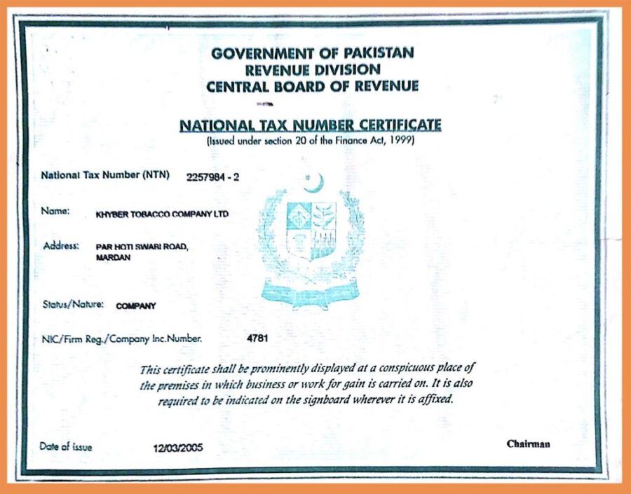 NTN Certificate Khyber Tobacco ntn-certificate-khyber-tobacco